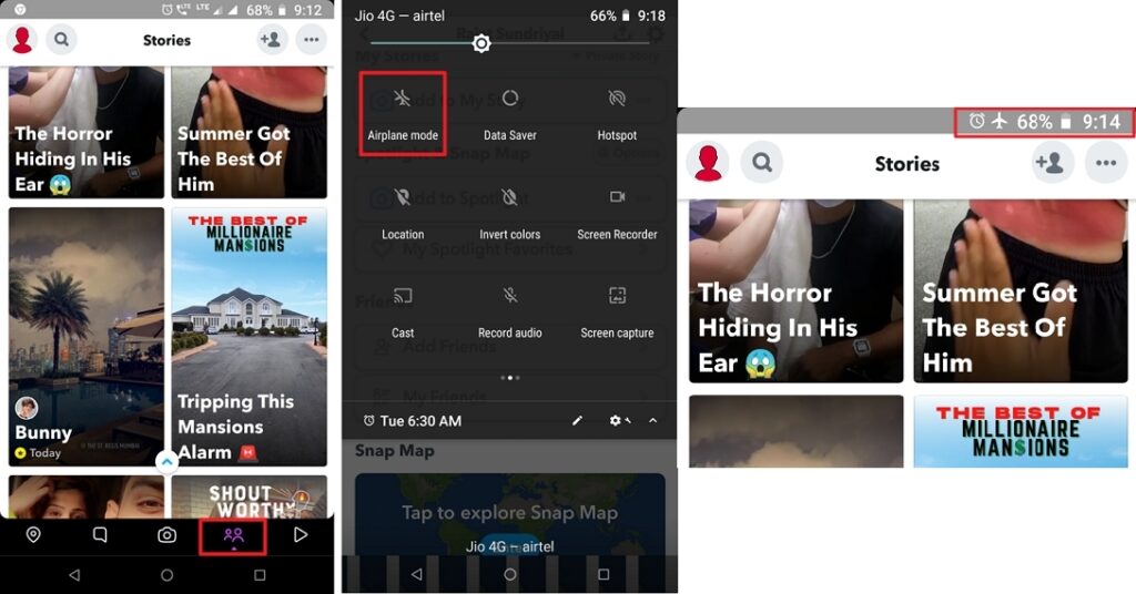 Snapchat Screenshot using Airplane mode