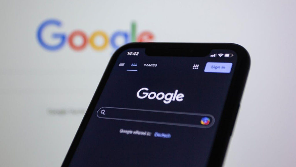 Google page on a mobile phone.